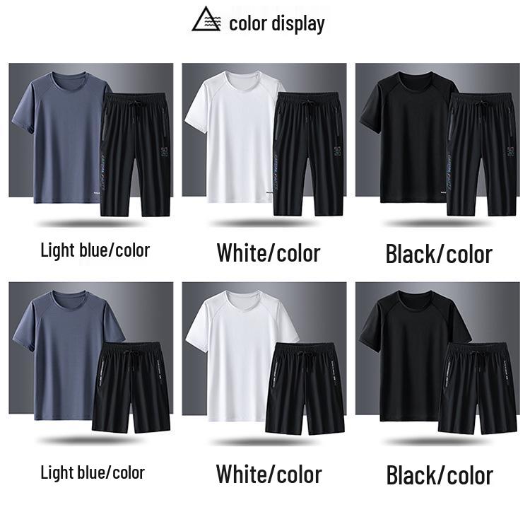 Men's Quick-Dry Ice Silk Summer Suit - Short Sleeve Top & Multi-Length Sports Pants