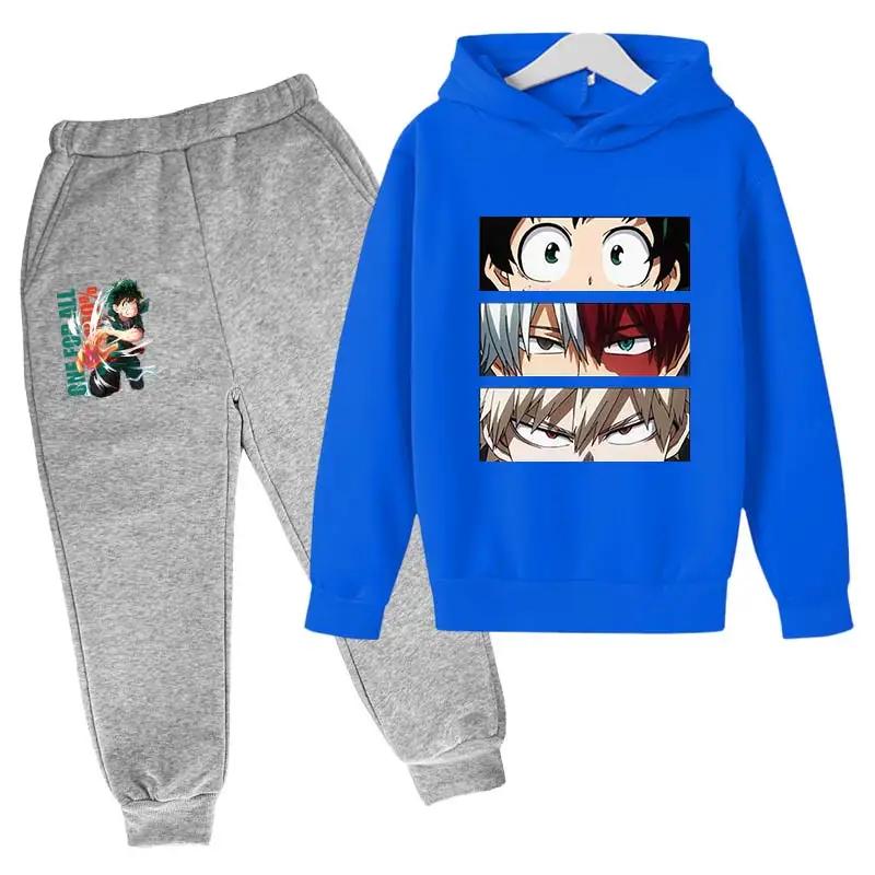 Japanese My Hero Academia Suit Graphic Long Sleeve Hoodies+pant Anime Funny Bakugou Katsuki Harajuku Fashion Sudadera Sweatshirt