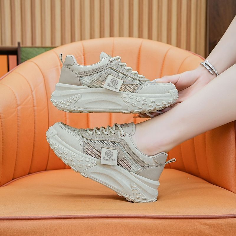Mesh platform white shoes women's 2025 new spring and summer dad shoes women's Korean version breathable and versatile casual sports shoes