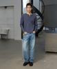 MICHIKO LONDON SPORTS Waffle Henley Neck Long Sleeve Smoke Navy