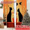 2D FLAT PRINTING 2pcs Curtains (Without Rod) Cat and Birds Window Scene New yearFestival Popular Curtains&Drapes Durable