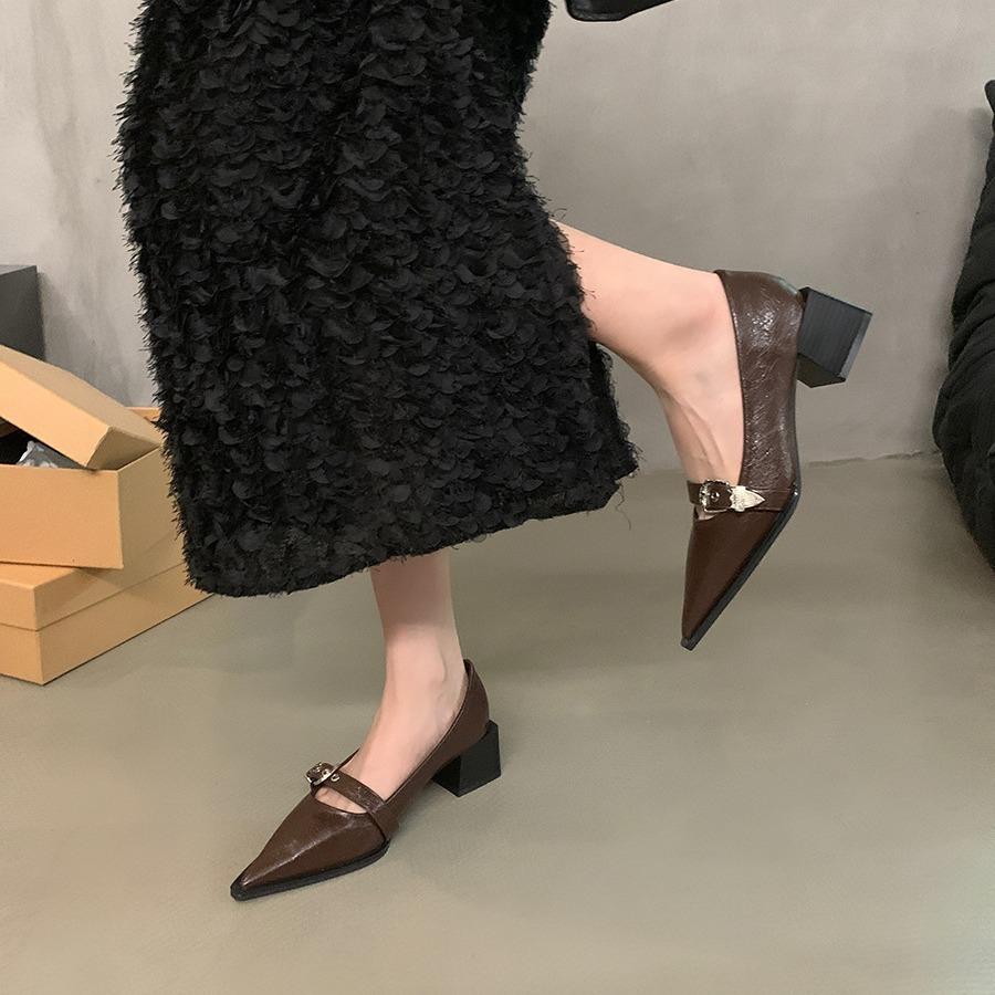 Mary-Jane-Schuhe für Damen, Pumps mit niedrigem Absatz, klobiger Blockabsatz, bequeme Halbschuhe, spitze Mary-Jane-Pumps für Damen mit verstellbarem Riemen