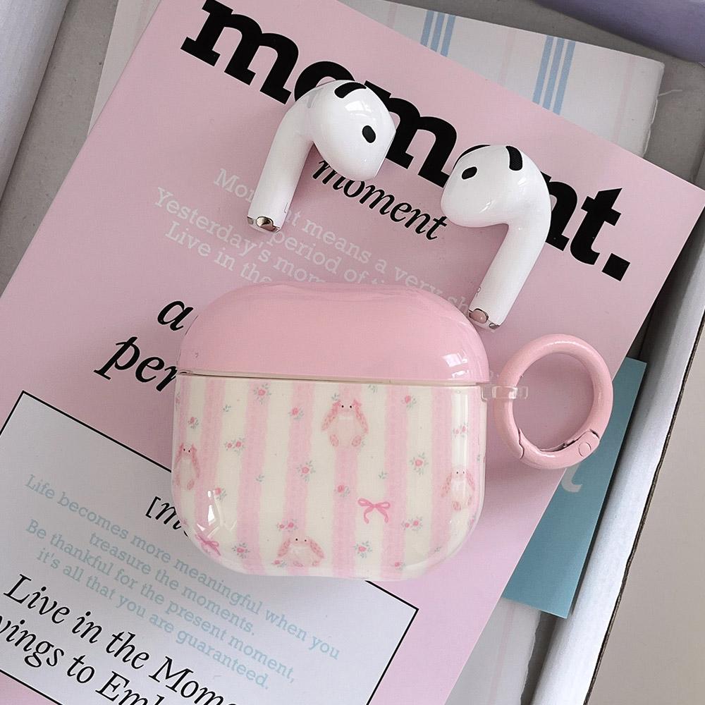 Lovely Pink Stripe Suitable Girl Wireless Bluetooth Earphone Case Protection Cover For Apple AirPods 1 2 3 4 Pro 2 Soft Shell