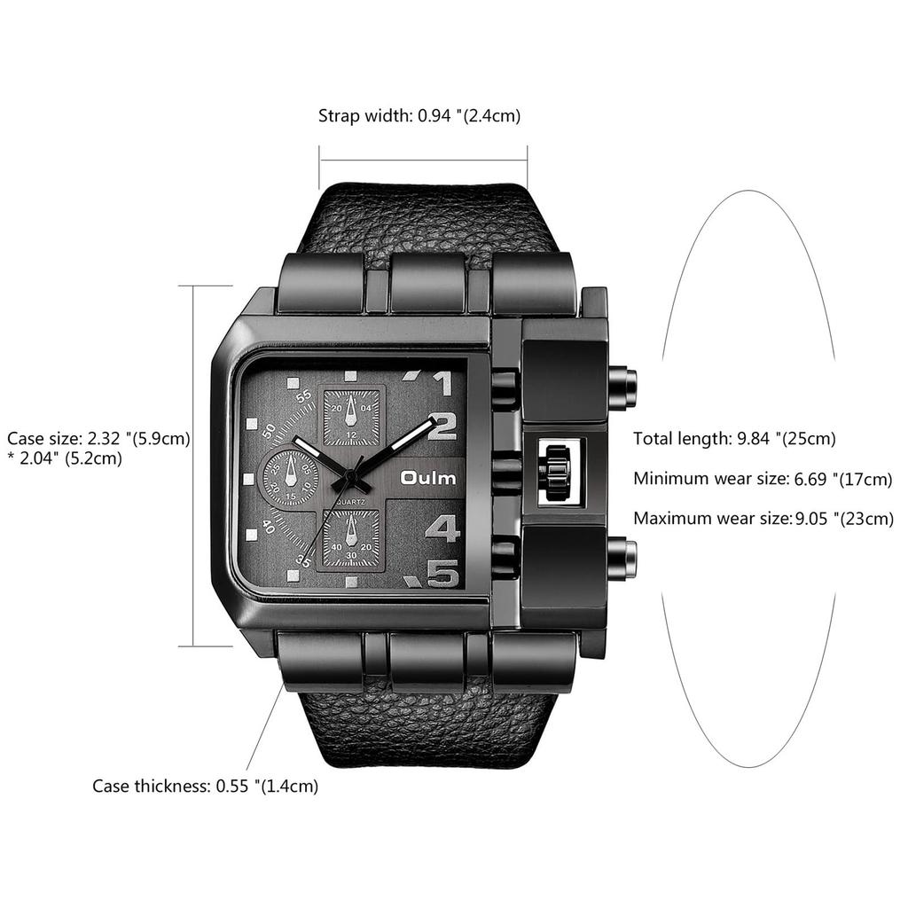 Men's Square Watch, Stylish Sports Watch with Leather Strap, Waterproof, Casual, Business, Black, Gift for Boyfriend, Fashion Accessory