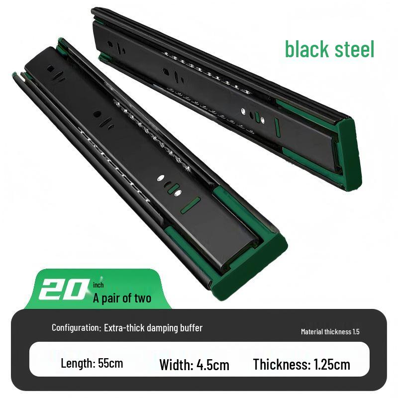 Thickened Stainless Steel Drawer Slides with Three-Section Silent Rails and Buffer Damping