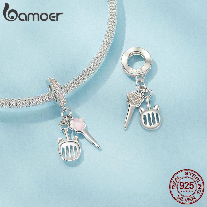 BAMOER 925 Sterling Silver Cute Pet Kit Charm Pendant fit Original Bracelet & Necklaces Jewelry DIY 925 Bamoer Beads