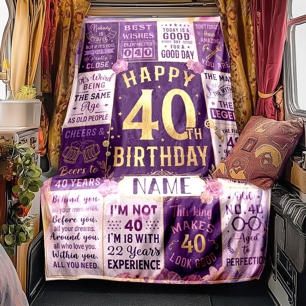 40Th Birthday Celebration Quotes Blanket Personalized Name Soft Comfortable Stylish Blanket Car Blanket Perfect For Travel Camping Outdoor Home