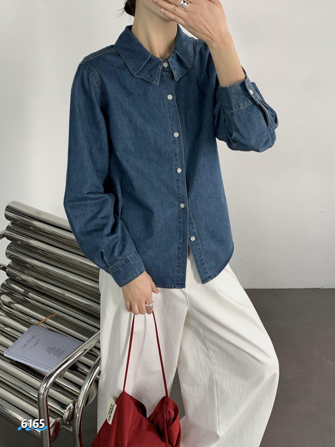 Женская джинсовая куртка с плиссированным воротником Весна 2026 - Новое поступление от ZSUP One Size (fits 80-140 jin) синий