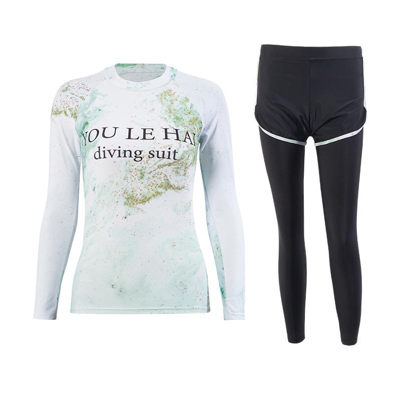 Women's Three-Piece Swimsuit: Long-Sleeve, Flat-Leg Design to Slim and Cover. Ideal for Small Busts, Perfect for Hot Springs.