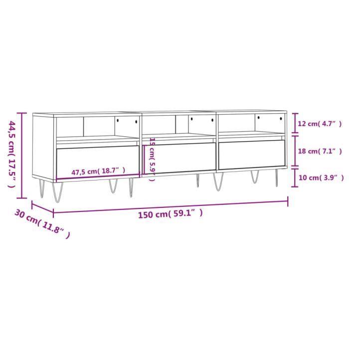 VidaXL Meuble TV noir 150x30x44,5 cm bois d'ingénierie 831277