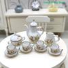 11Pcs/set Mini Tea Cup Wine Glass Model Decor 1:12 Miniature Ceramic Brown Rose Teapot Tea Set Wine Set Tableware