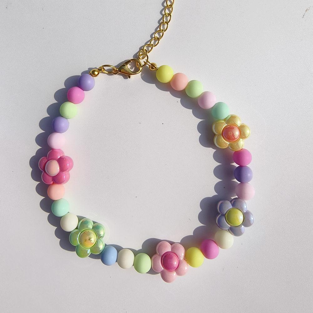 

Handmade Color Beaded Pet Necklace Cute Flower Pendant Cat and Dog Jewelry Princess Style Decorative Collar XS 15-20CM чёрный