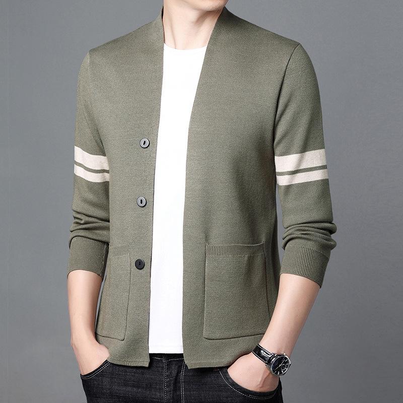 

Spring and Autumn Men s Autumn Sweater New Men s Lapel Ripped Top Korean Version Loose Trend Knitted Cardigan M чорний