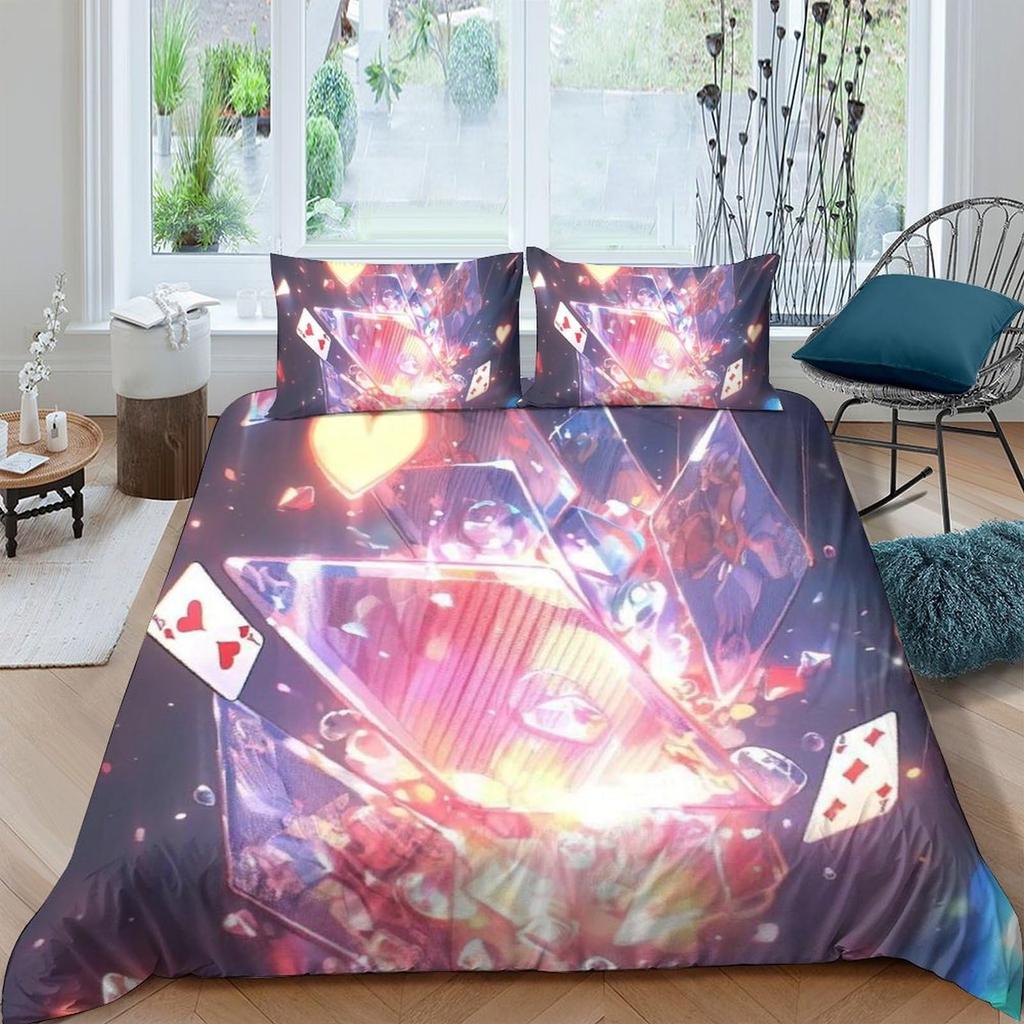 Spelkort Påslakanset Queen Size Lättviktiga Dunpåslakan Sovrumsinredning Chip-tema Överkastskydd Inget Täcke