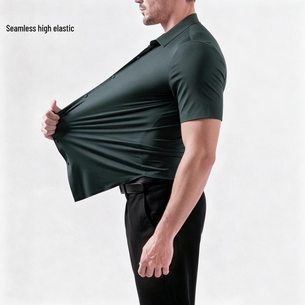 Men’s High Elasticity Seamless Long Sleeve Solid Color Business Shirt