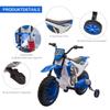 Moto per Bambini, Moto Elettrica, Autonomia 45 Minuti, con Rotelle Ausiliarie, da 3 Anni, Blu+Bianco, 106,5 x 51,5 x 68cm