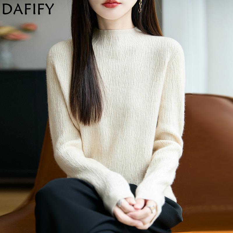 DAFIFY Women's Fashion Casual Fall Winter Solid Color Print Long Sleeve Half Turtleneck Sweaters