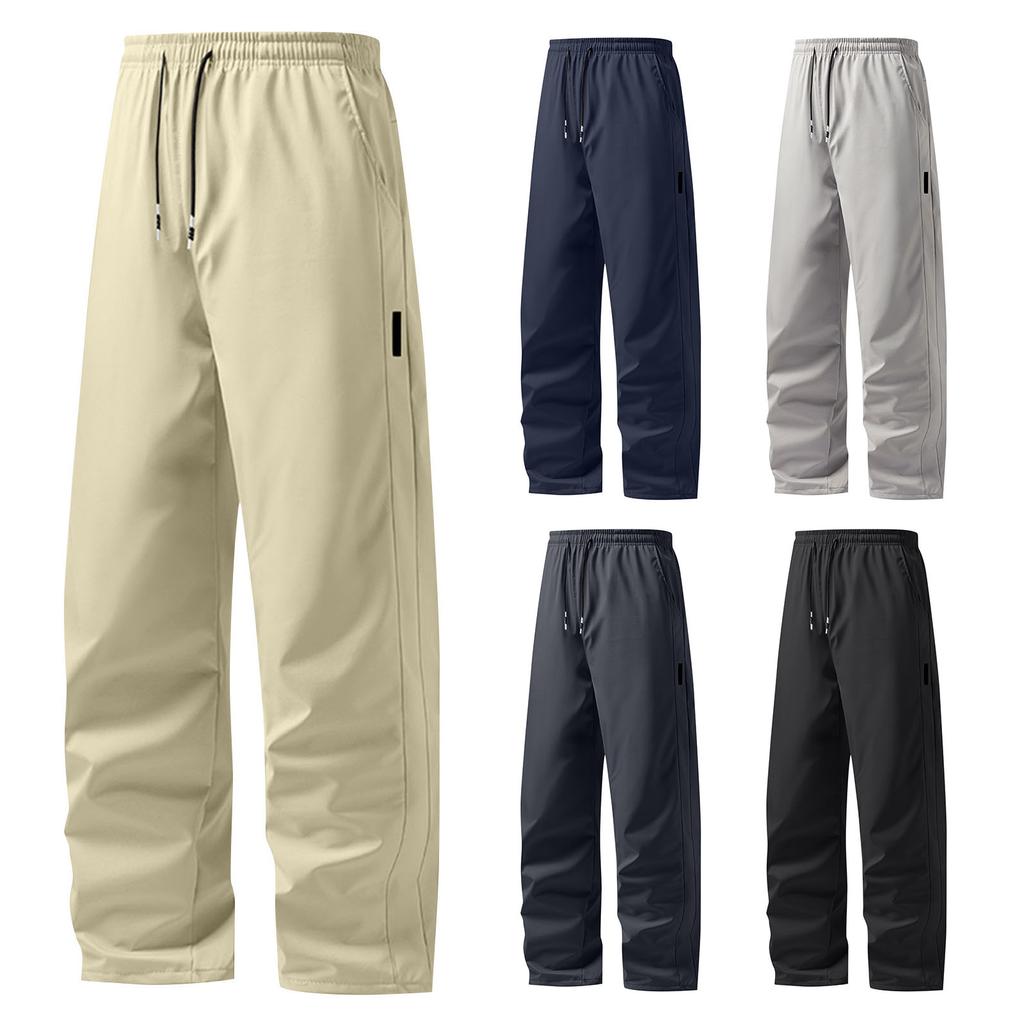 Men's Plush Casual Sports Pants Loose Warm Straight Solid Color Trousers