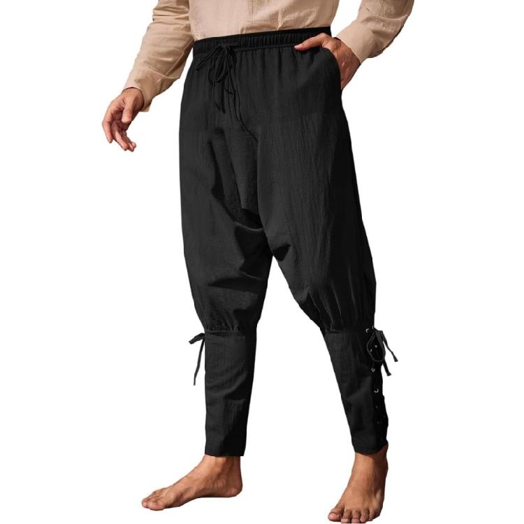 Men Pirate Pants Renaissances Ankle Band Pant Medieval Vikinges Navigator Pants Halloween Costume Cosplay with Drawstring