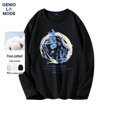 GENIOLAMODE Men's Pure Cotton Long-Sleeve T-Shirt