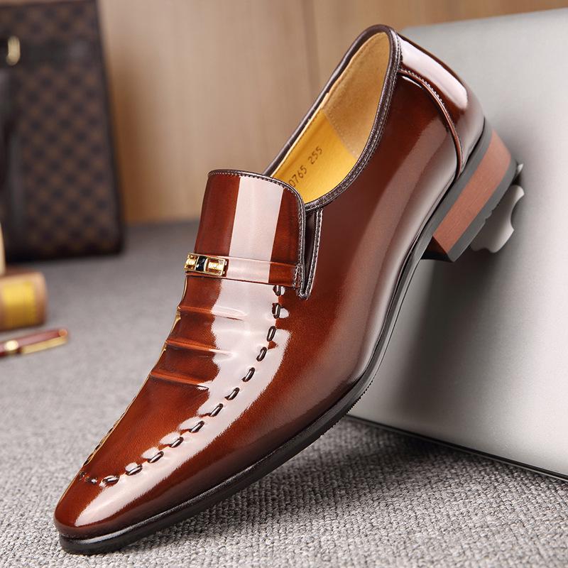 Dragonfly Men's Autumn Winter Shiny Patent Leather Pointed Toe Business Formal Shoes
