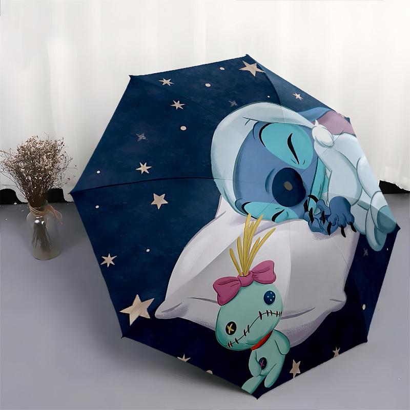 Stitch, Sleepy Themed Automatic Opening and Closing Umbrella, Brightly Colored 8-rib Portable Umbrella, Suitable for Men and Women, A Perfect Gift for