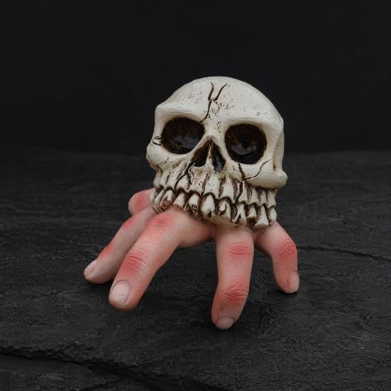 Skull Finger Ornament, Resin Carving Halloween Decoration, Lifelike Bone Texture Scary Dark Hunting Style Figure, for Outdoor Party Desktop Gift