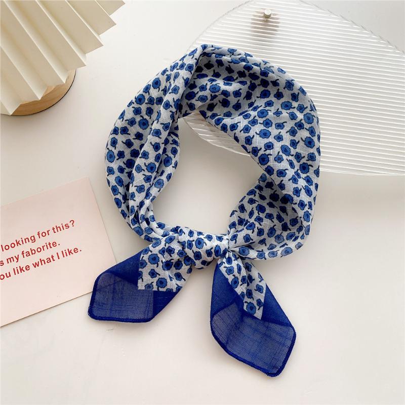 58cm Cotton Linen Women's Scarf Fashion Print for Hair and Neck Square Design