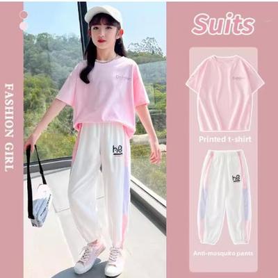 Girls Summer Short Sleeve T-Shirt + Shorts Set Trendy Casual Outfit Kids Fashion Clothes Children Summer Wear