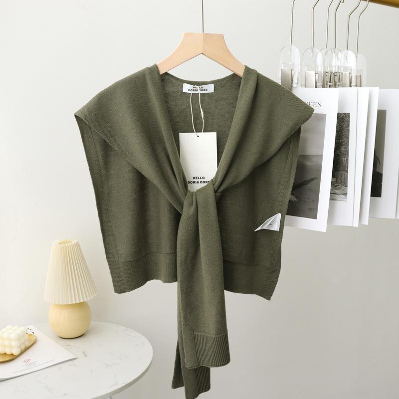 Korean Summer Air Conditioning Fake Collar Neck Guard Scarf Female Knit Thin Autumn Knotted Cape Sunscreen Shawl For Women