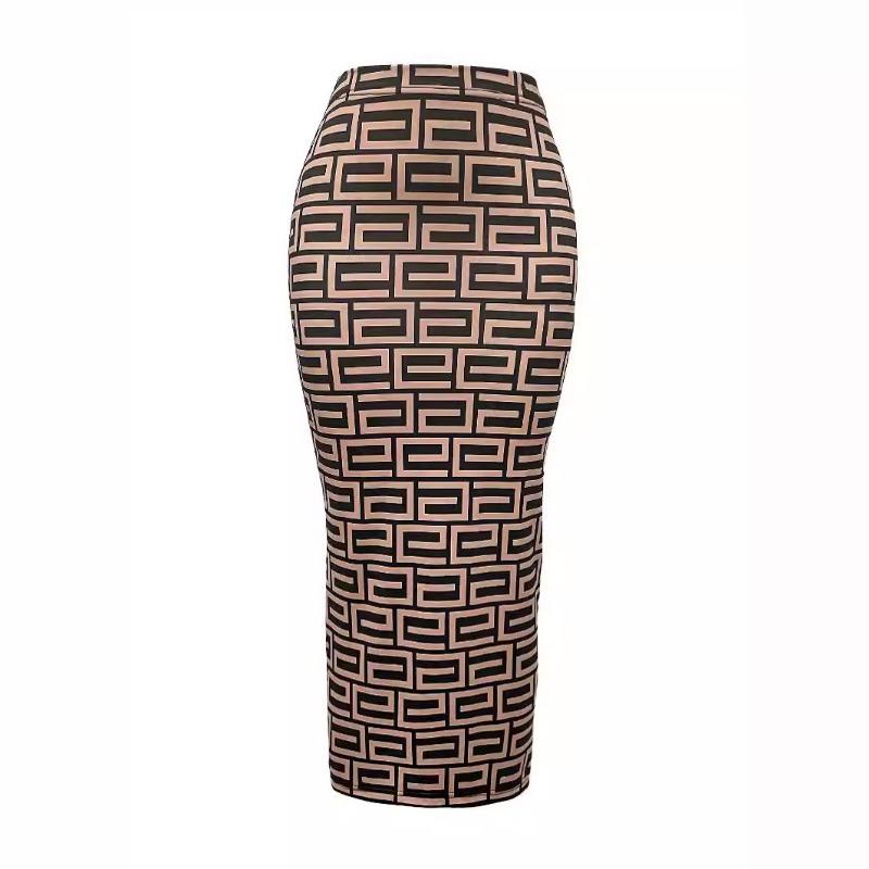 Dámská letní ležérní štíhlá strečová dlouhá sukně do půl těla s potiskem