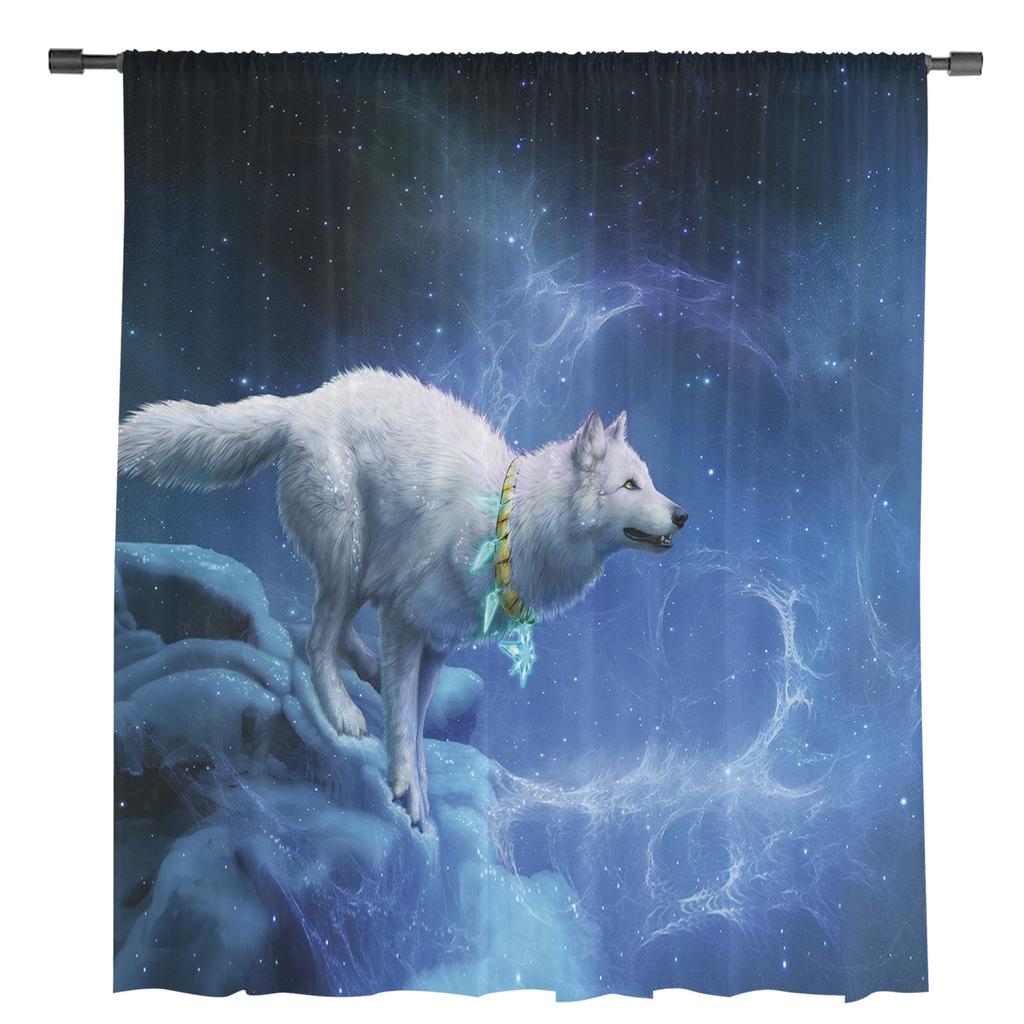 Fullmåne och Varg Tyllgardiner för Vardagsrum Tryckt Skir Voilegardin Sovrum Fönsterskärmning Draperier Persienner Heminredning