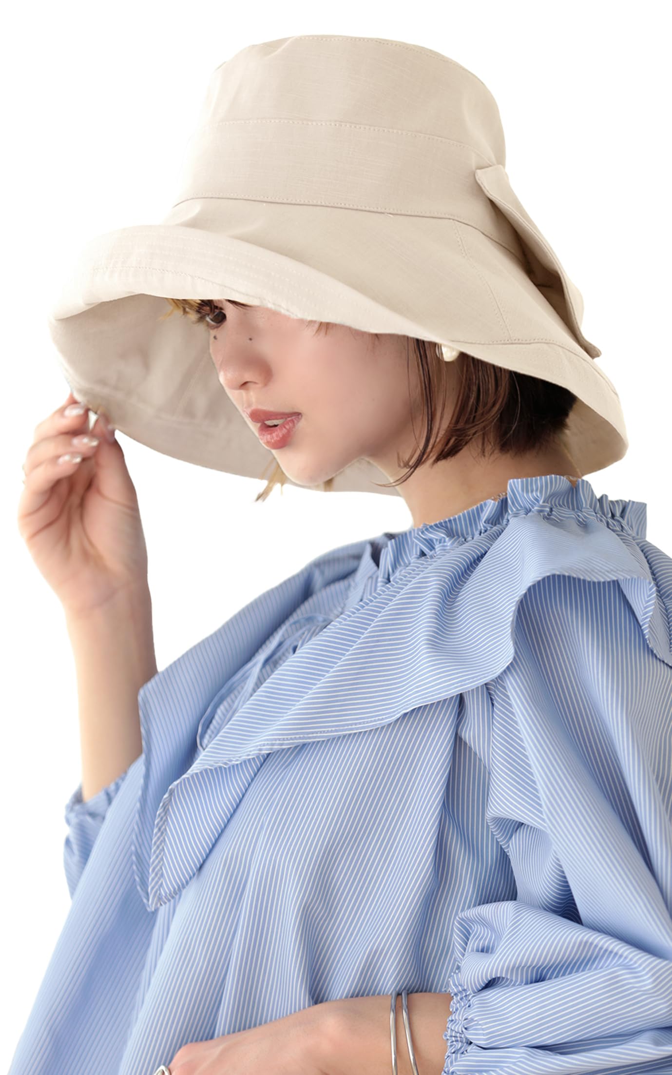 

Шляпа с защитой от УФ-лучей для женщин шляпа с лентой x прохладная на ощупь UPF50 с широкими полями x полная [LittleAndMore] 99% [панама + затенение] (бежевый) бежевый