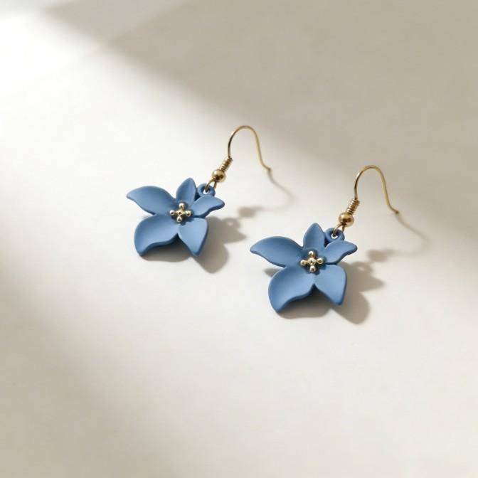 Gentle haze blue flower earrings Korean fresh and sweet ear hook feeling daily versatile earrings
