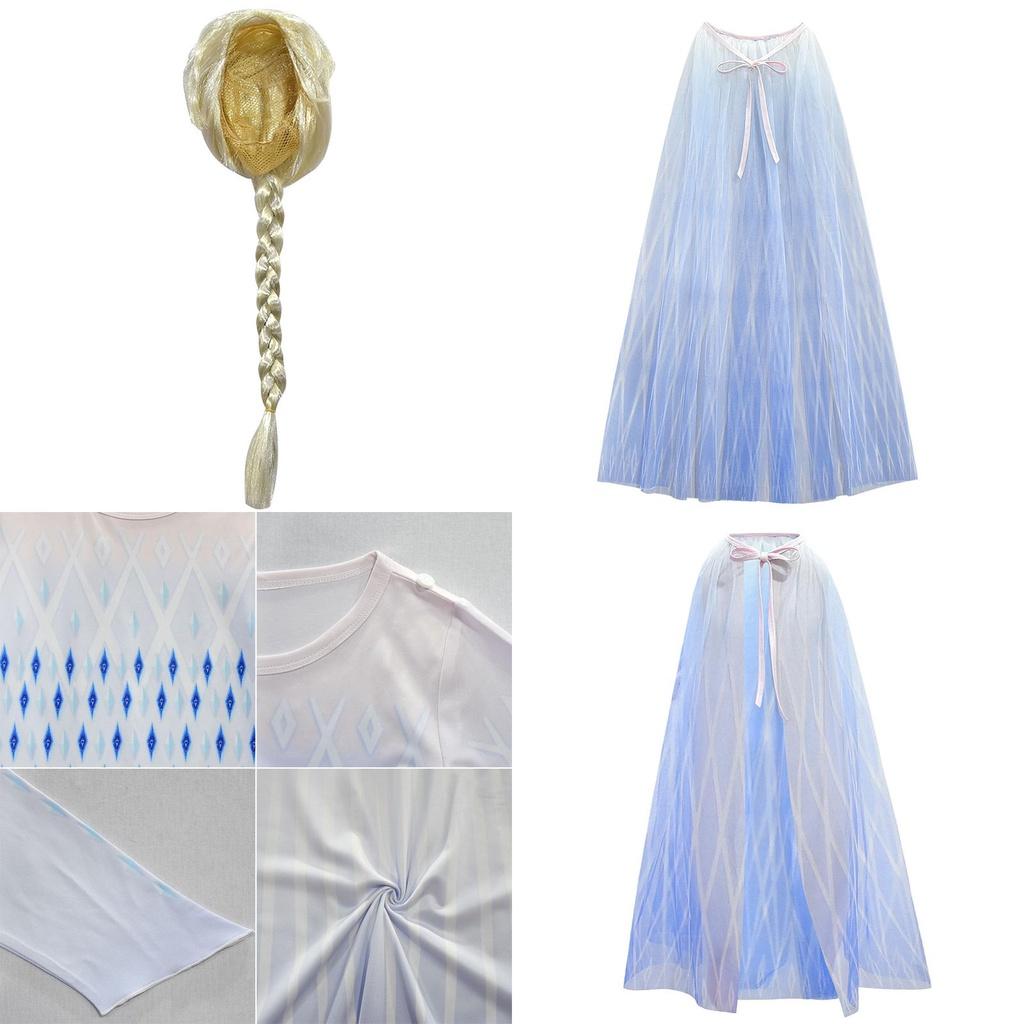Stunning White Elsa Cosplay Long Sleeve Dress With Cape For Girls Ages 3-10