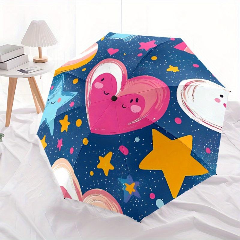 1pc Heart-patterned Automatic Folding Umbrella, Portable & Foldable Design with 8 Ribs, Casual Outdoor Accessory Halloween and Christmas gif