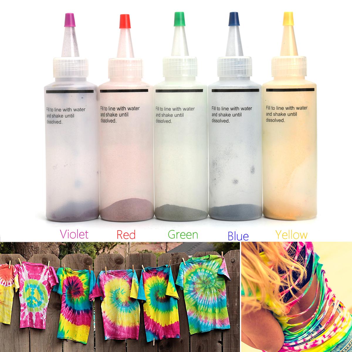 

New 5 Bottles 22.6g 0.79oz Tie Dye Kit + 20pcs Rubber Band + 4 Pair Vinyl Gloves