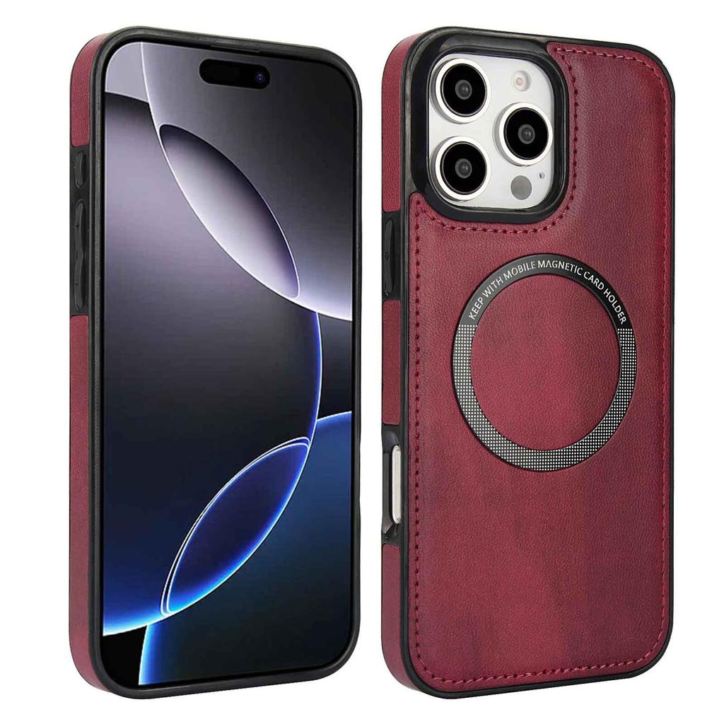 Applicable To iPhone17 Mobile Phone Case 16Pro Calf Pattern Wireless Charging Magnetic Suction Anti-drop Protective Case Samsung S25 Leather Case