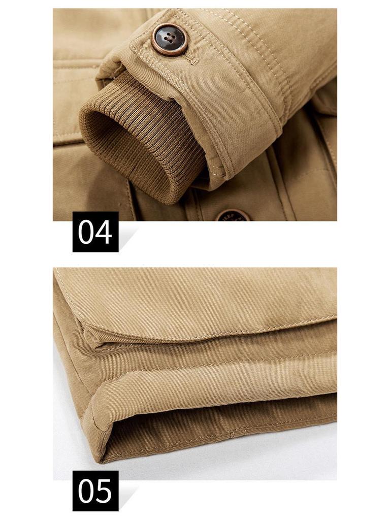Men's Winter Cotton Coat - Fleece-Lined, Thickened, Mid-Length with Multi-Pockets, Plus Size for Middle-Aged and Elderly