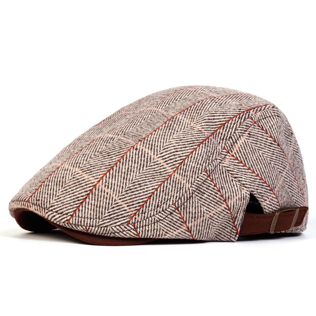 Red Line Thick Herringbone Pattern Beret Cap Street Casual Fashion Caps Men's Artist Painter Hat Peaked Hats