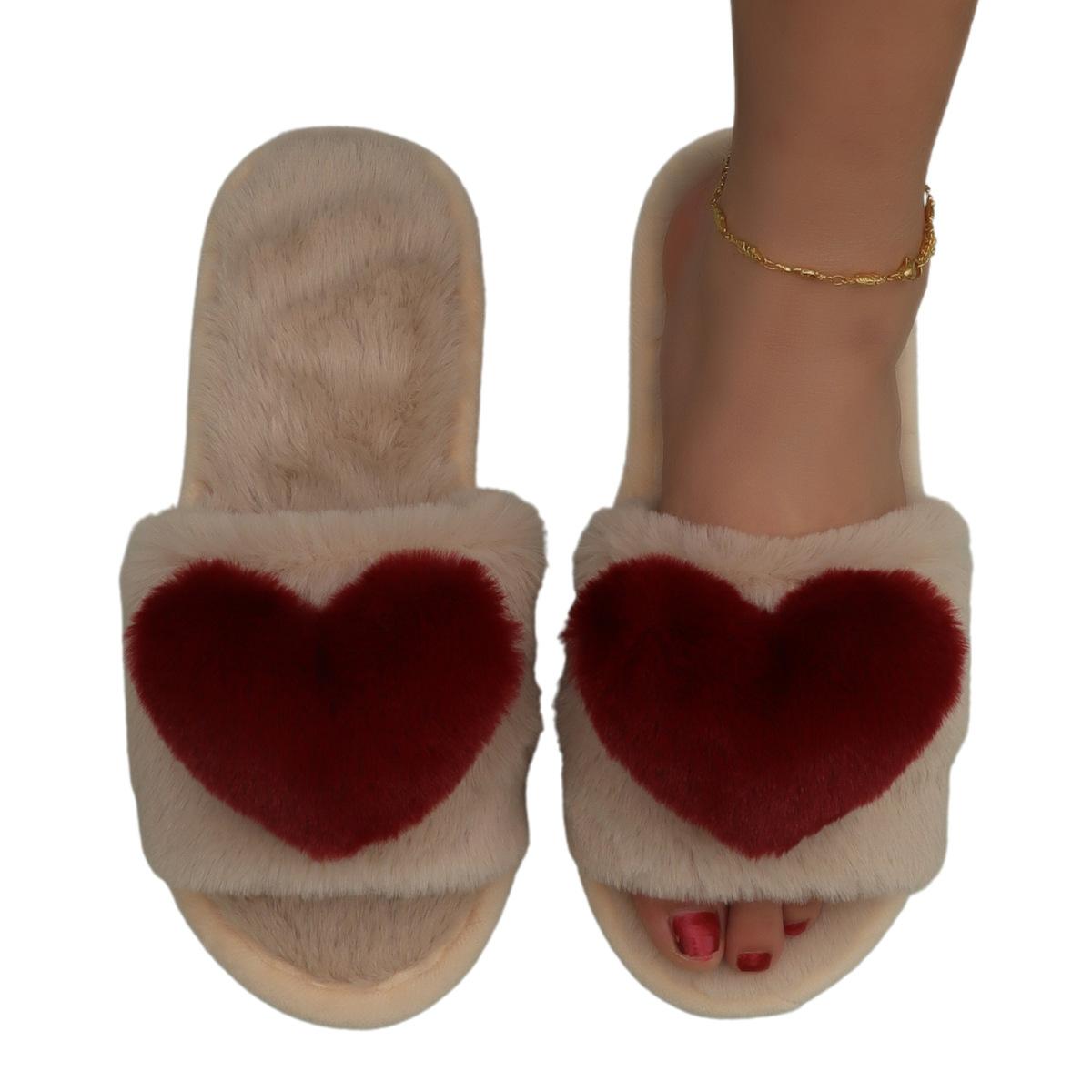 Новые женские зимние тапочки - Плюшевая флисовая подкладка Нескользящая подошва из ЭВА с узором в виде сердечек Уютные домашние тапочки для дома 40-41 1177₽