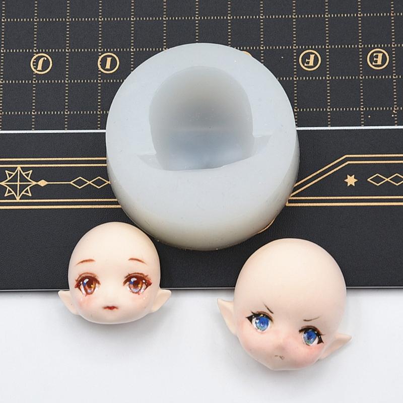 BJD Human Face Mold OB11 Soft Ceramic Q Version Happy Closed Eyes Ultra Light Clay Fondant Silicone Mold 4.5cm 6cm