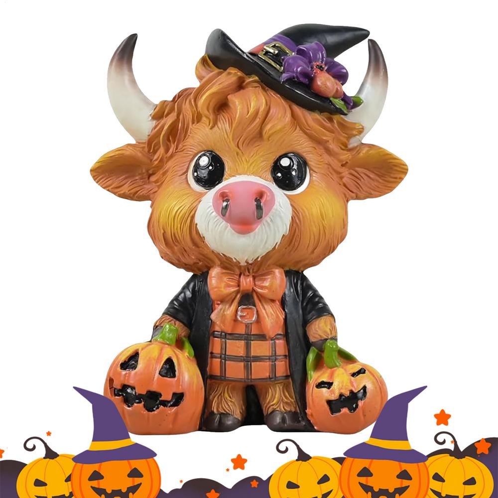 

Highland Cow Halloween Statue Home Highland Cattle Gnome Sculpture Resin Ornament Cow Figurine Sculpture For Halloween Table