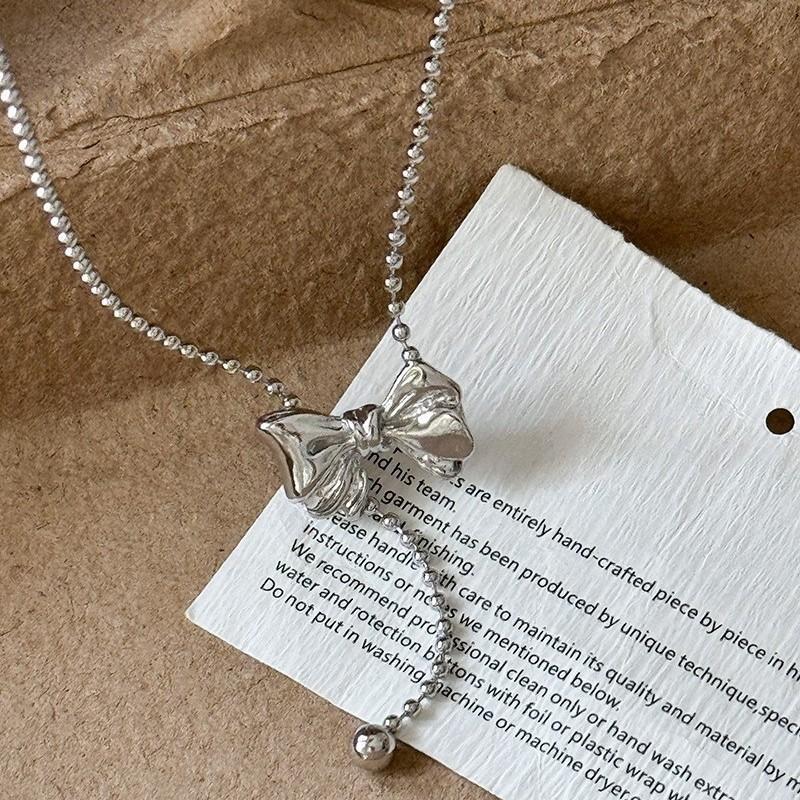 VENTFILLE 925 Sterling Silver Bowknot Tassels Necklace for Women Versatile Classics Pendant Adjustable Jewelry Gift Dropship