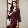 Treluoman Women's Wine Red Suit & Vest Dress Two-Piece Set
