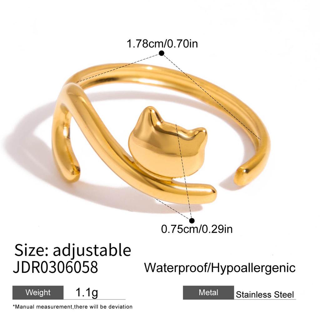 Uworld Fashion Unique 18K Gold Color Stainless Steel Rhinestone Line Sausage Dog Ring Waterproof Kitten Stackable Ring Women's J