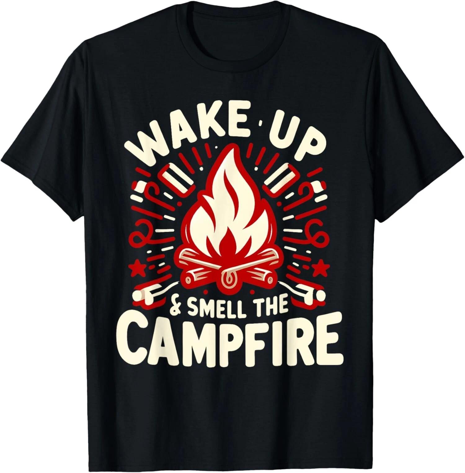 Funny Camping, Wake Up and Smell the Campfire Camping T-Shirt S