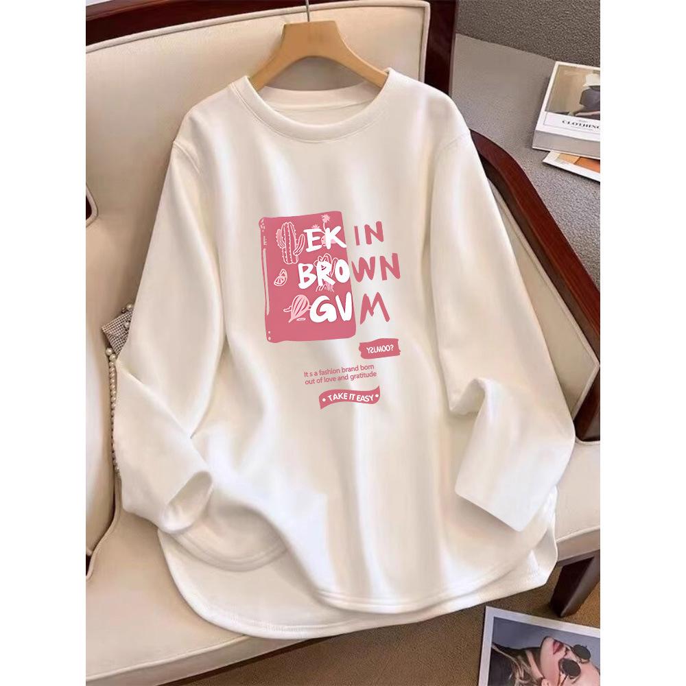 

Women s Oversized Black Long Sleeve T-Shirt with Letter Design - European Style 2025 Autumn/Winter Collection Extra Large