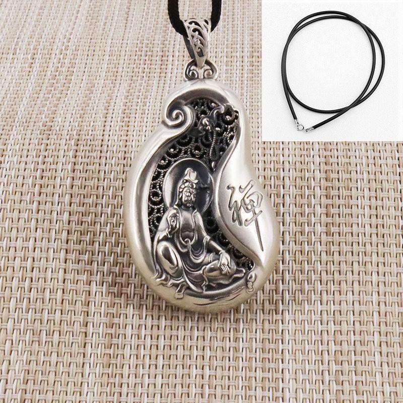 Solid Copper Hollow Carved Guanyin Pendant Necklace Men Women Vintage Buddhist Charm Jewelry