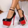 Pink Women's High Heels Fashion Patent Leather Super High Heels Ankle Buckle Plus Size Party Shoes Sexy Platform Shoes for Women